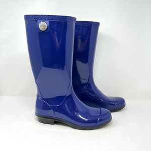 UGG Shaye Rain Snow Waterproof Tall Rubber Boots Aster Blue Size 8